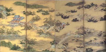 日本 Painting - 嵯峨野の名所と宇治の名所 ペア2 狩野永徳